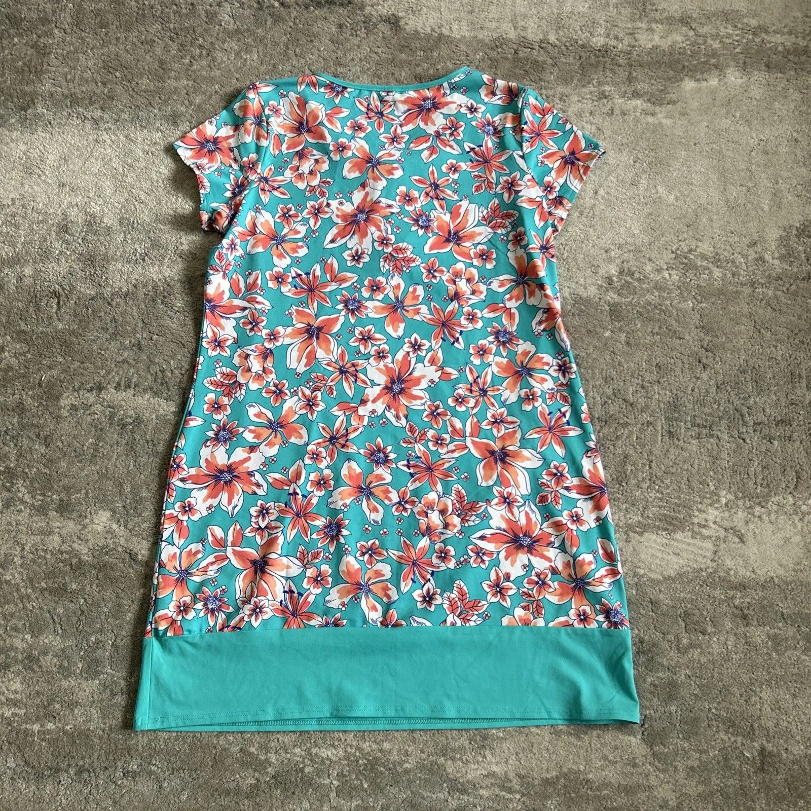 Lands End Dress Womens Small Aqua Blue Orange Floral Hawaiian Cover up Stretch - Image 6