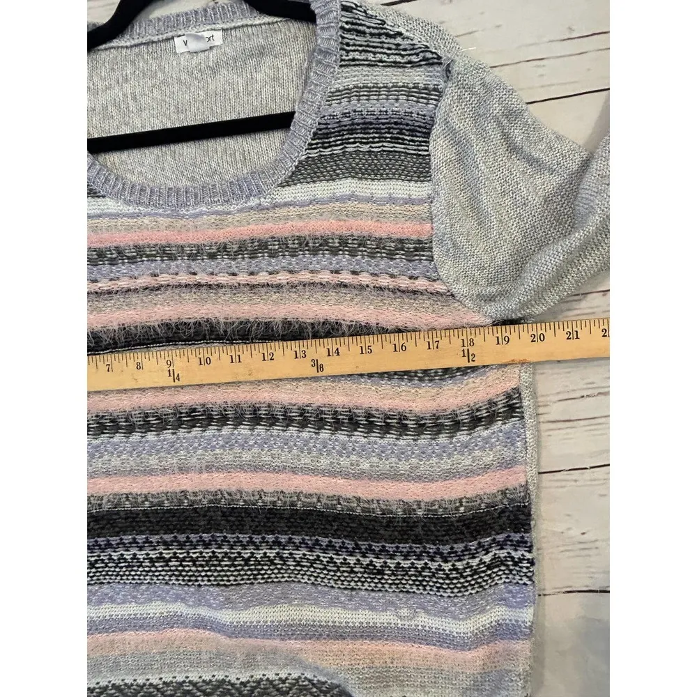 Westport Striped Women’s Sweater Size Large Western Pink Fringe Preppy Cottage - Image 6
