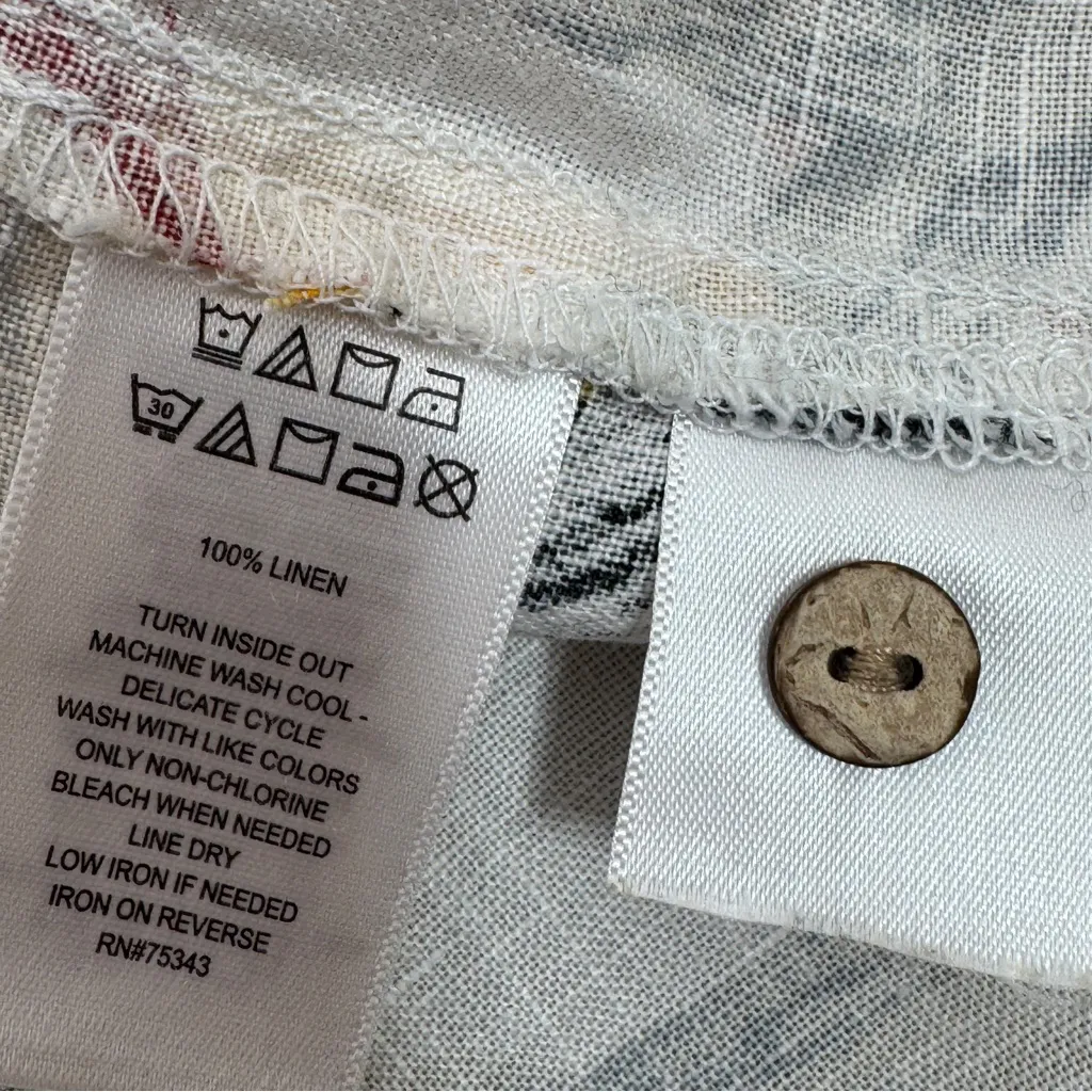 C&C California Tropical Palm Print Linen Button Back Shirt White Multi Medium - Image 9