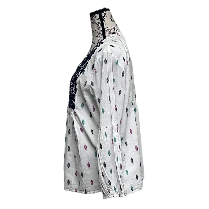 World Market Embroidered Peasant Top L/XL | Boho Hippie Festival Tunic Blouse White - Image 4