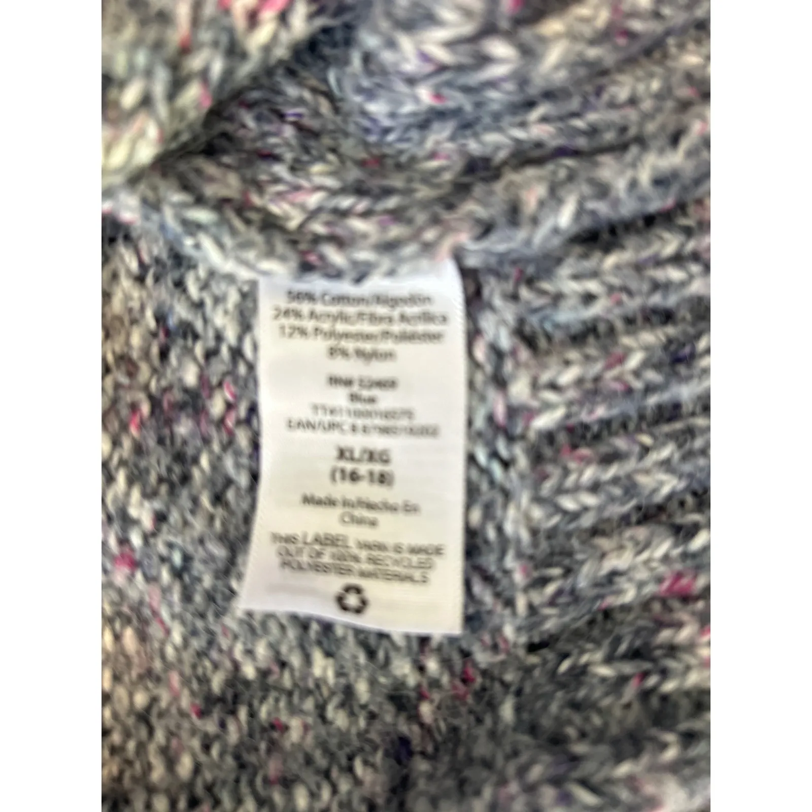 Time and Tru Womens XL Cable Knit Sweater Crew Neck Blue Pink Pullover - Image 7