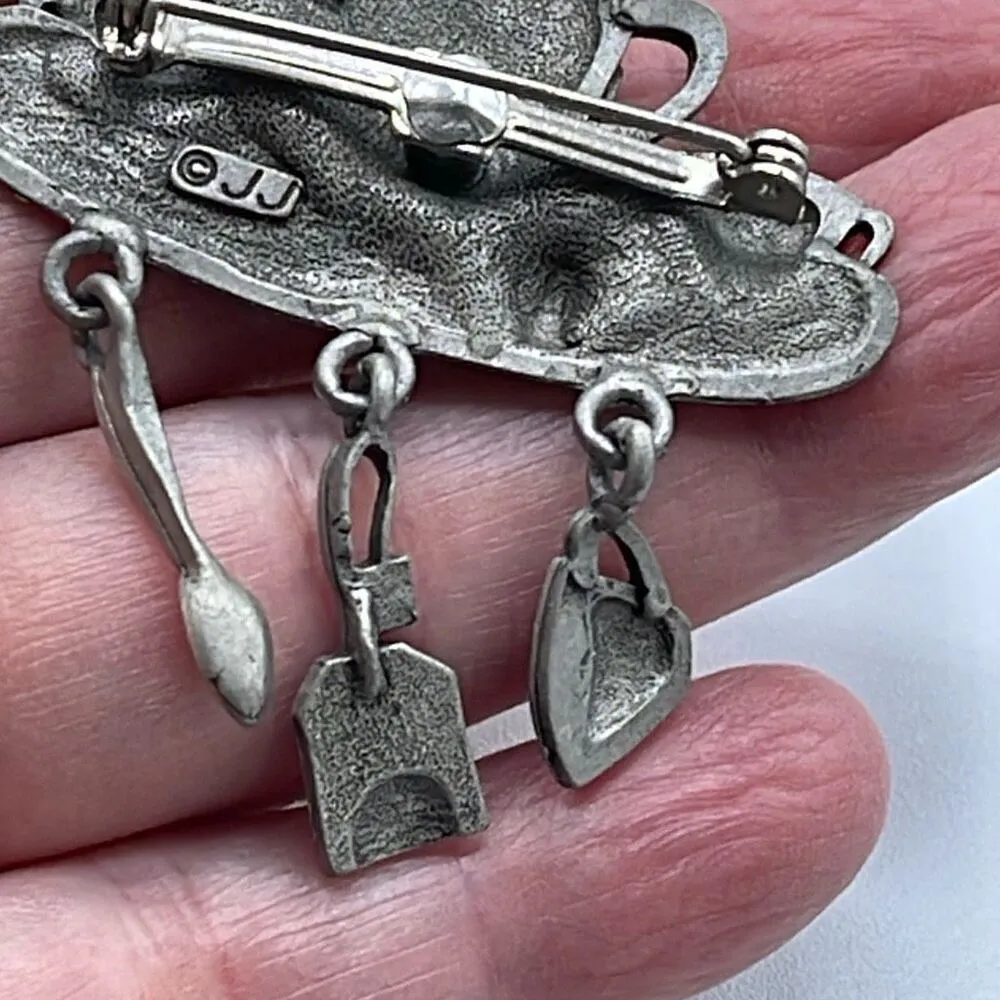 Vintage Pewter tea lovers brooch by J.J. Silver - Image 4