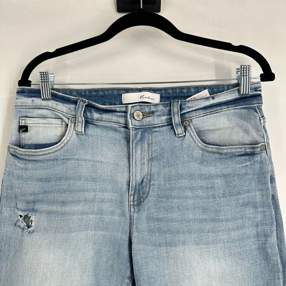 KanCan Women's Distressed Cuffed Boyfriend Jeans Blue Denim Light Wash Size 7/27 - Image 5