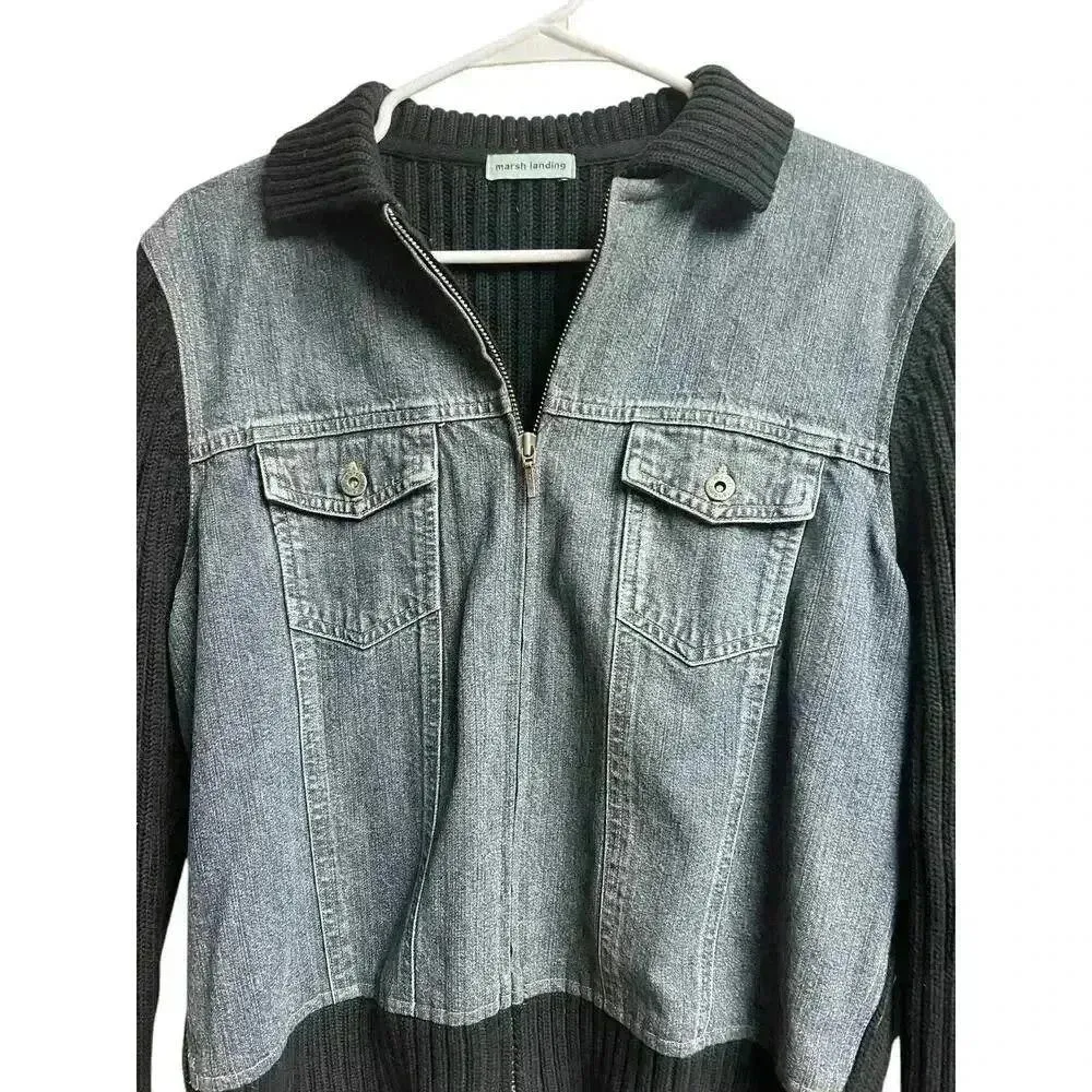 Marsh Landing Jean Sweater Zip Up Jacket Medium - Image 2