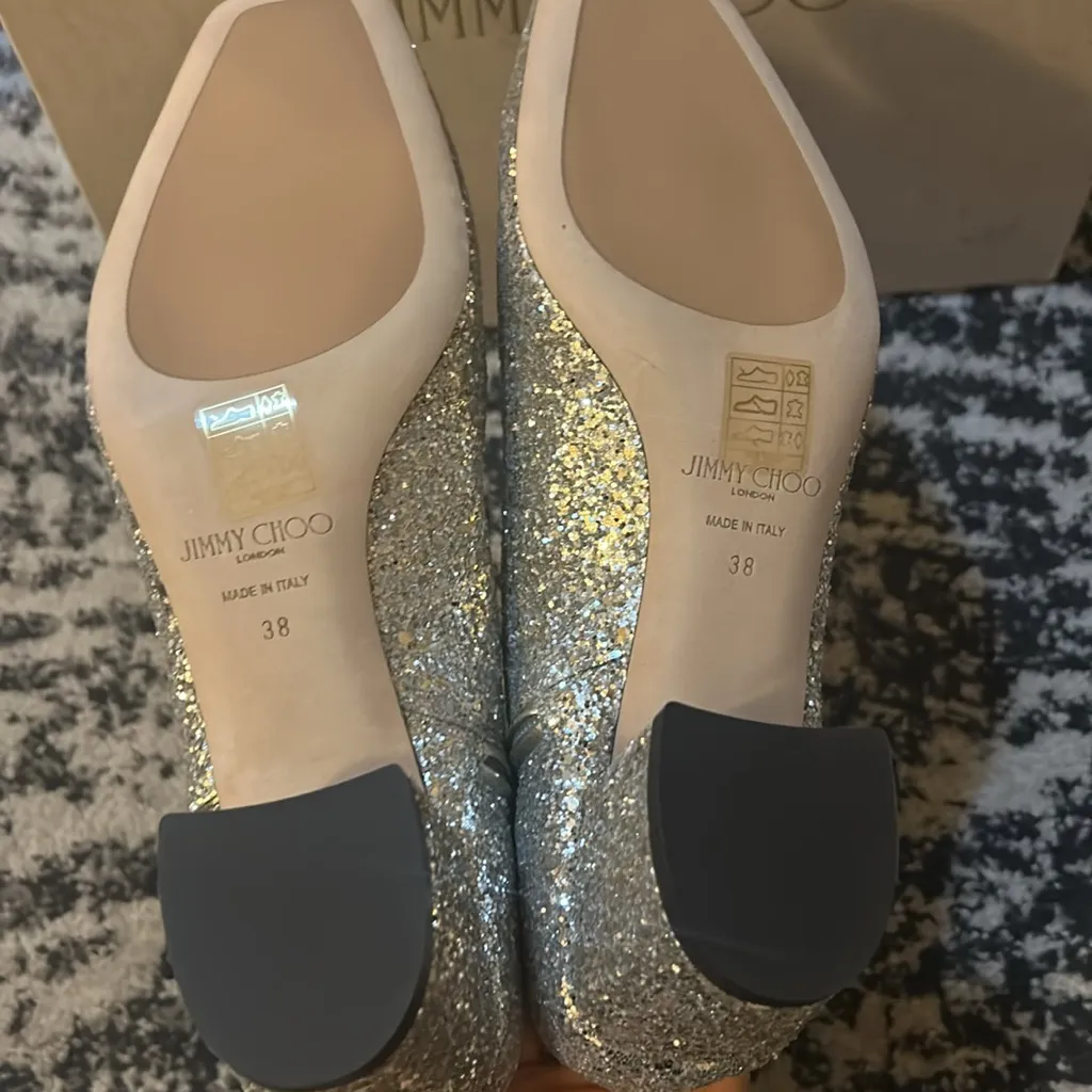 JIMMY CHOO Dazzling Coarse Glitter Fabric Crystal Myan 45 Boots Platinum size 38 - Image 7
