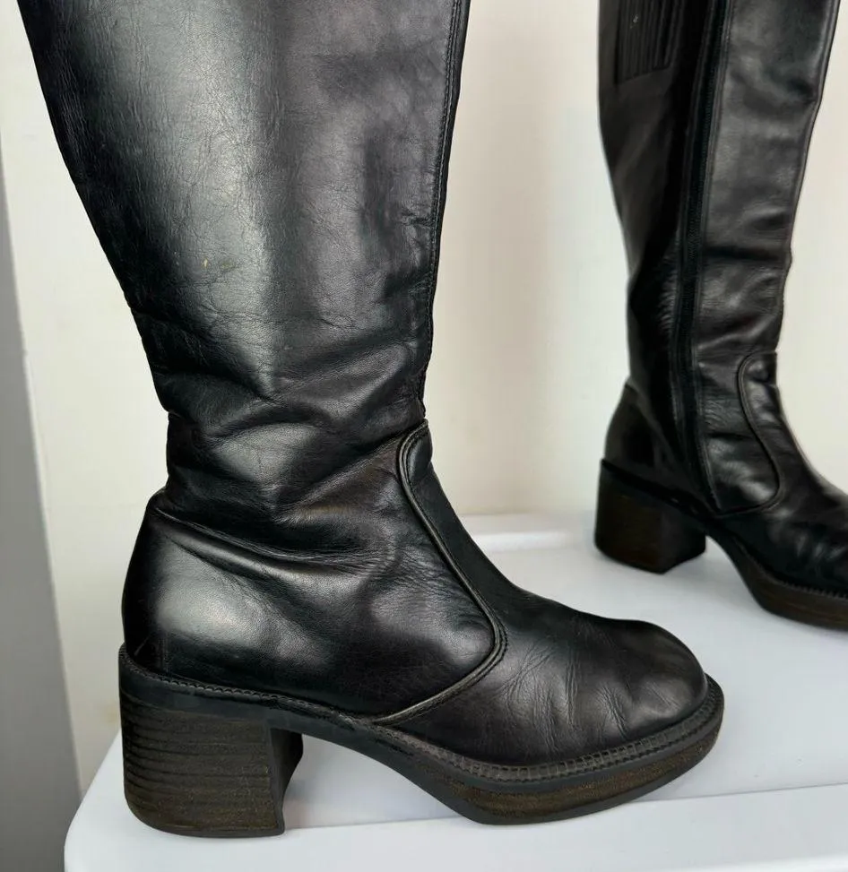 Vtg Y2K Harley Davidson Black Leather Tall Pavement Boots Sz 7.5 Chunky Moto - Image 5