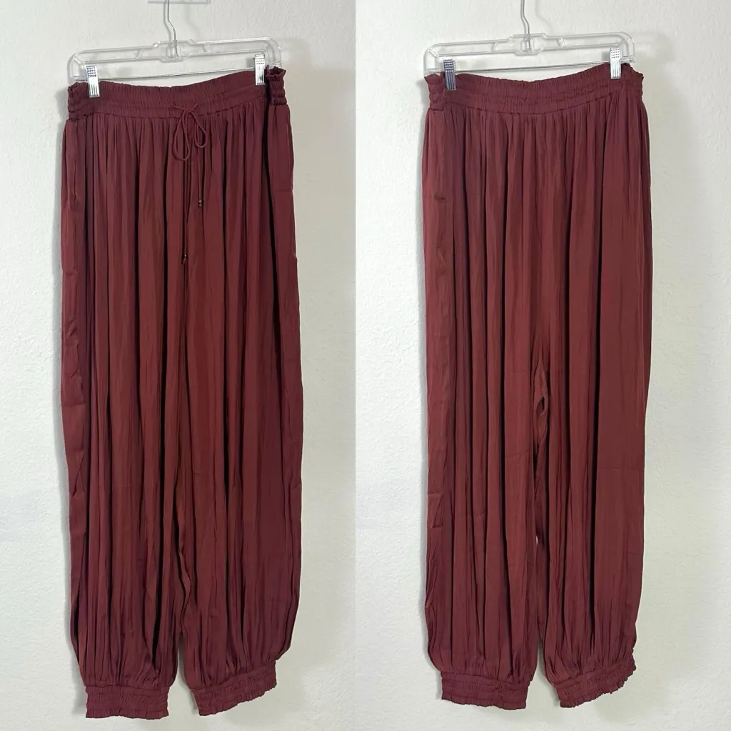 Free People Billowy Bohemian Silky Sleepover Crush Balloon Genie Harem Pants XL - Image 5