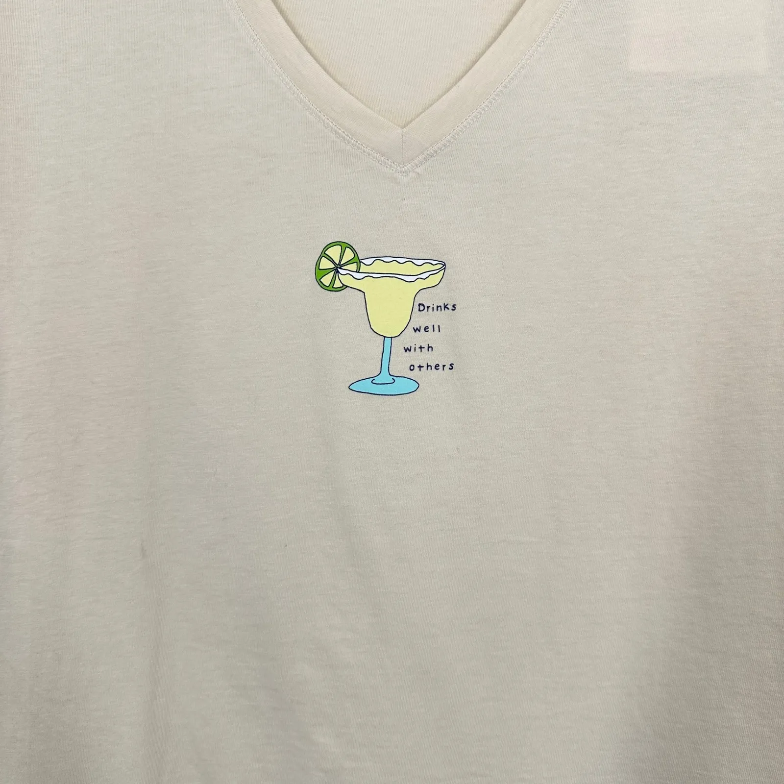 Life is Good Womens Margarita Drinks Well With Others V Neck T Shirt Cream NWT - Image 9
