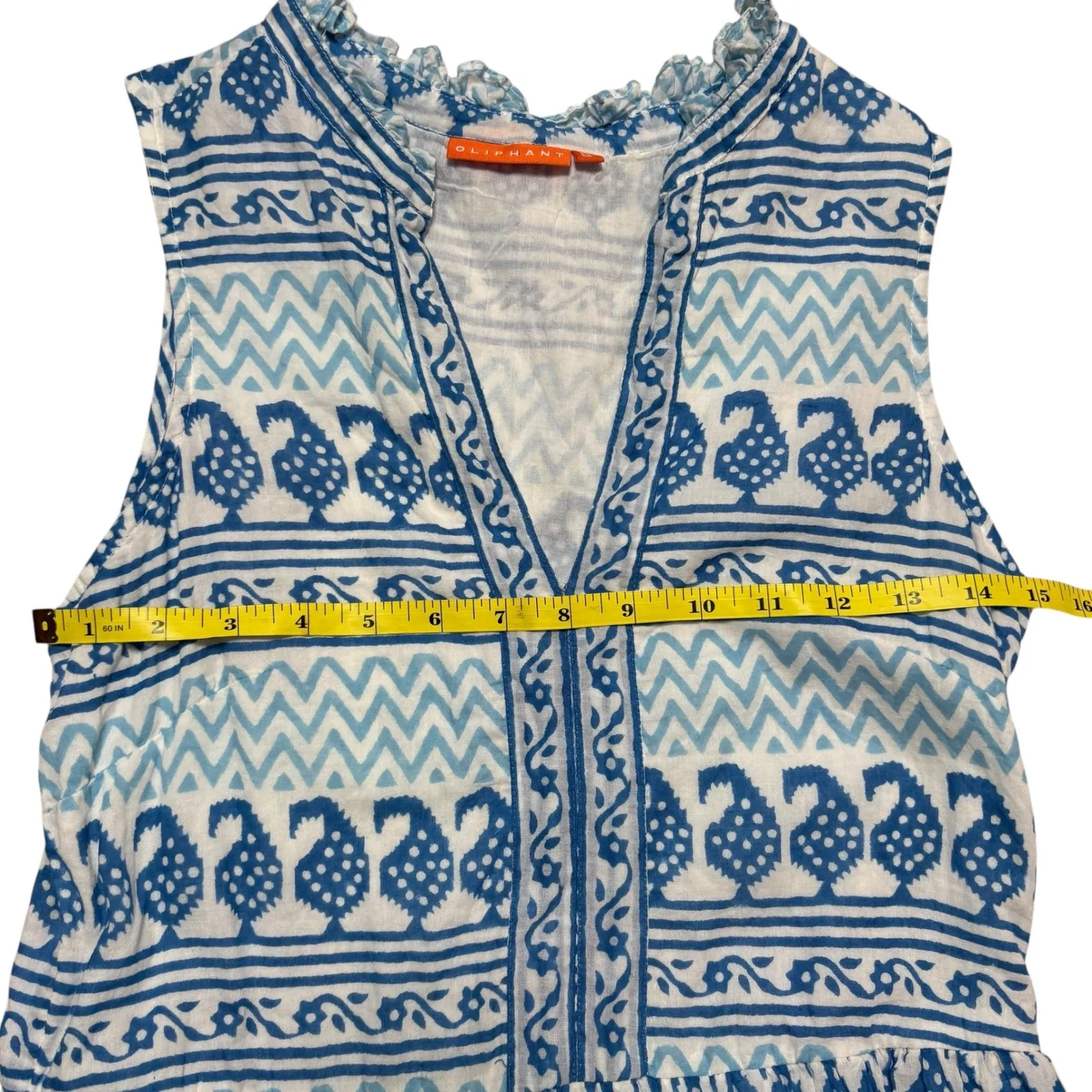 Oliphant Blue‎ White cotton Chevron Tiered Ruffle Sleeveless SunDress S Blue - Image 4