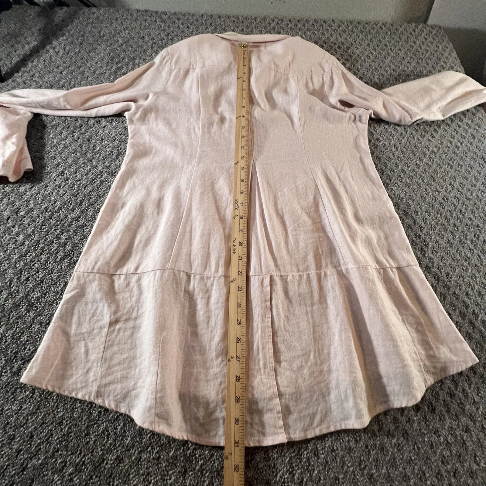 Simply Noelle Linen Blend Pink Button Front Tunic Shirt S/M Roll Tab Sleeve - Image 9