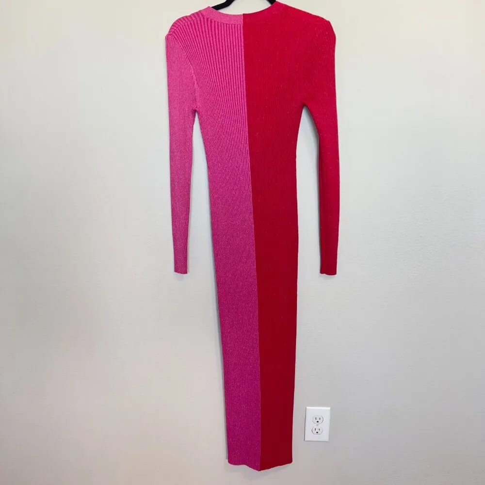 STAUD Shoko Two Tone Split Cardigan Dress Size Large Color Pink Red - Image 5