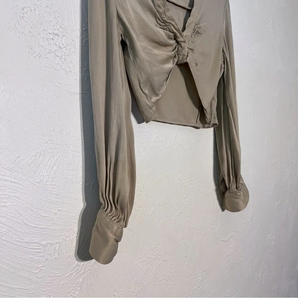 Zara Satin Effect Crop Shirt Women's Beige  Button-Up Top Blouse Sz Small - Image 4