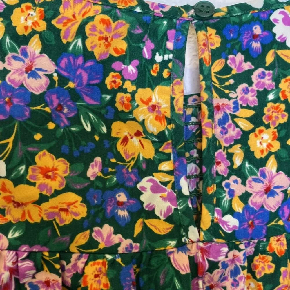 Pleione x Anthropologie Floral Smocked Peplum Blouse EUC Sz Sm Puff Sleeve - Image 7