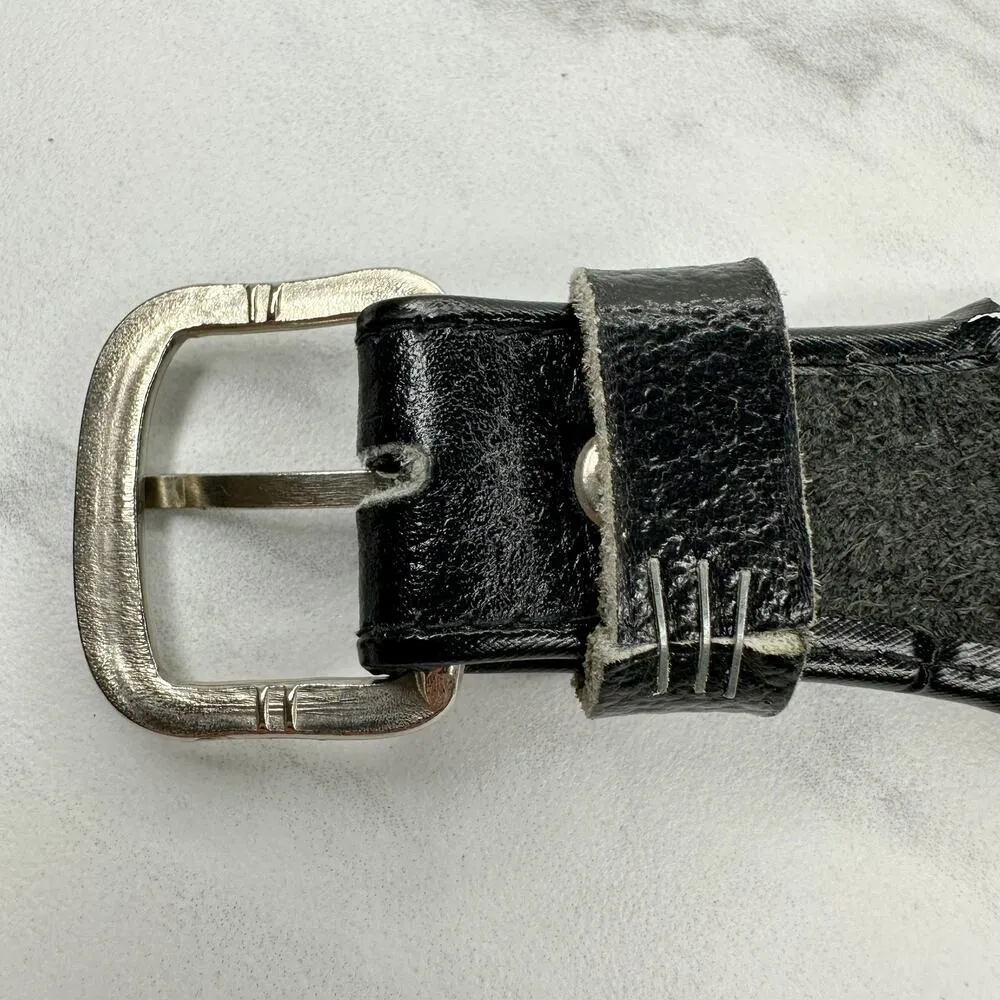 Vintage Argentina Coin Studded Leather Chain Belt Gaucho Western Small (S) ✨ Black - Image 9