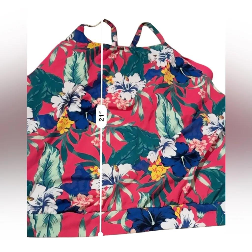 Lane Bryant Cacique Swim‎ No Wire Blouson Tankini Top in Hibiscus Tropics 28 NEW - Image 9
