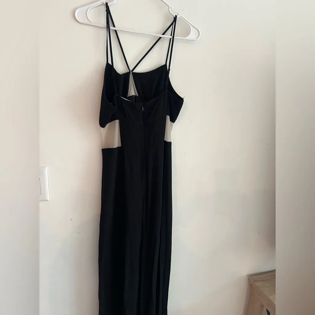 BCBGeneration Black Maxi Dress Size 4 Front Crisscross Cutout Mesh Panel Slit - Image 9