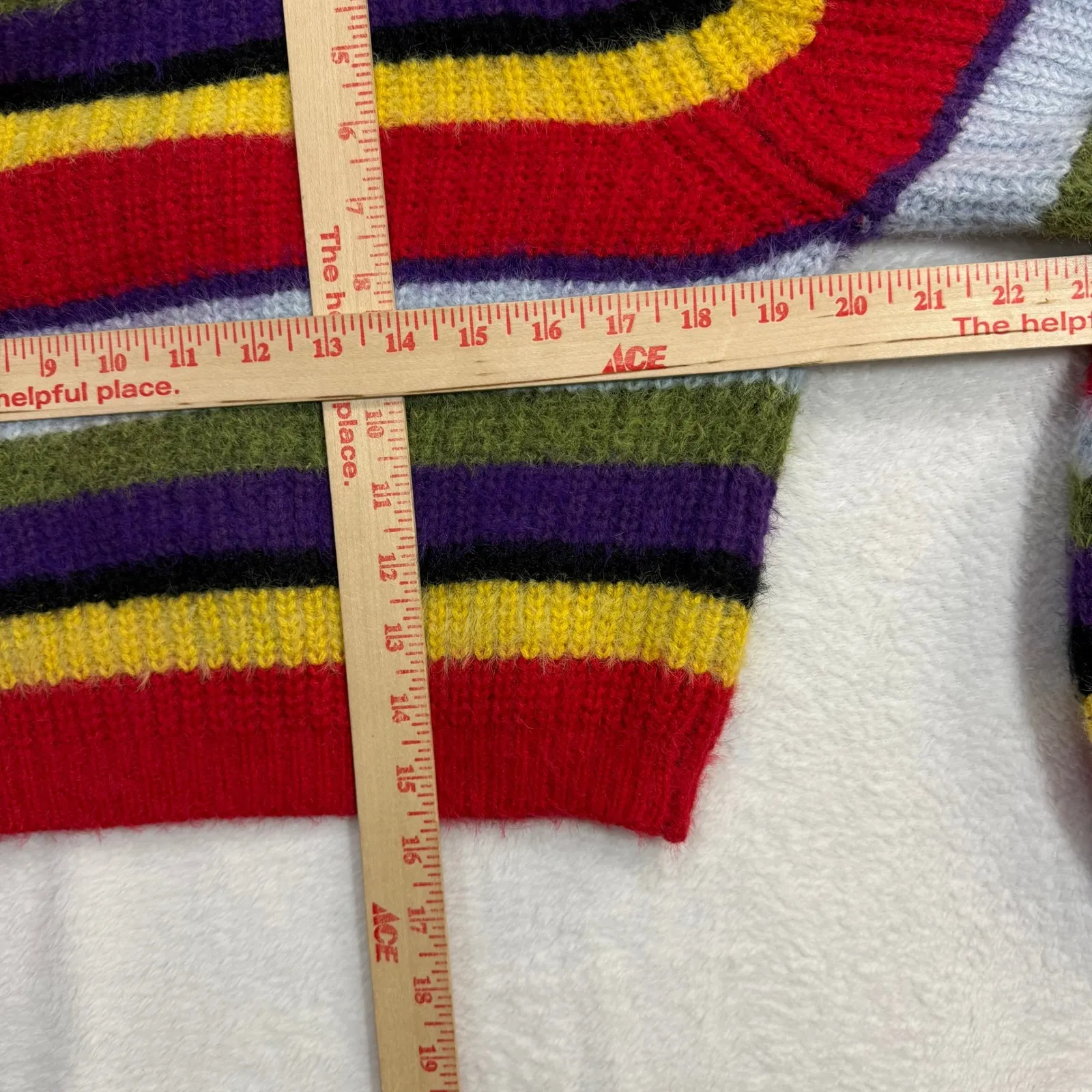 AKIRA L Cropped Sweater Rainbow Fuzzy Stripe Knit Bold Y2K Cozy EGirl Maximalist - Image 6