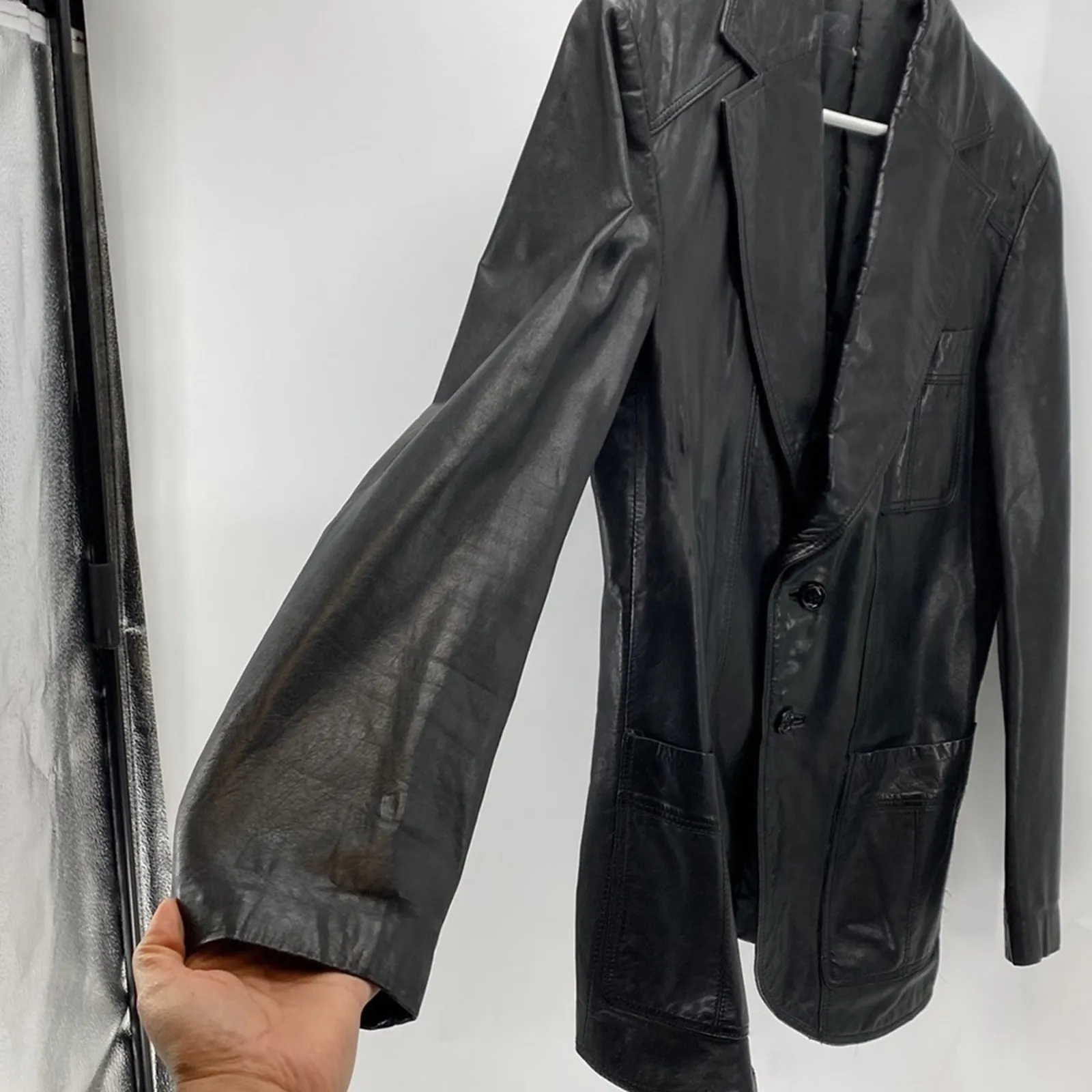 Vintage AB Flip Holm black leather double breasted jacket unisex street wear Size M - Image 12