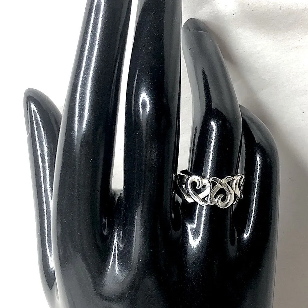 TIFFANY & CO Peretti 925 Sterling Silver Triple Heart Ring Blue Box Dust Bag - Image 4