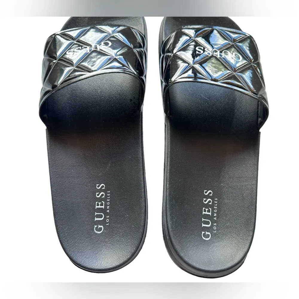 Guess Diamond Pool Slides in Black - Image 4