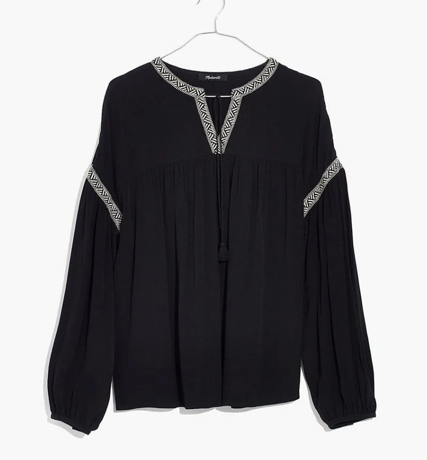 Madewell Blouson Sleeve Top Blouse Peasant Pirate Boho Black Flowy Longsleeve - Image 11