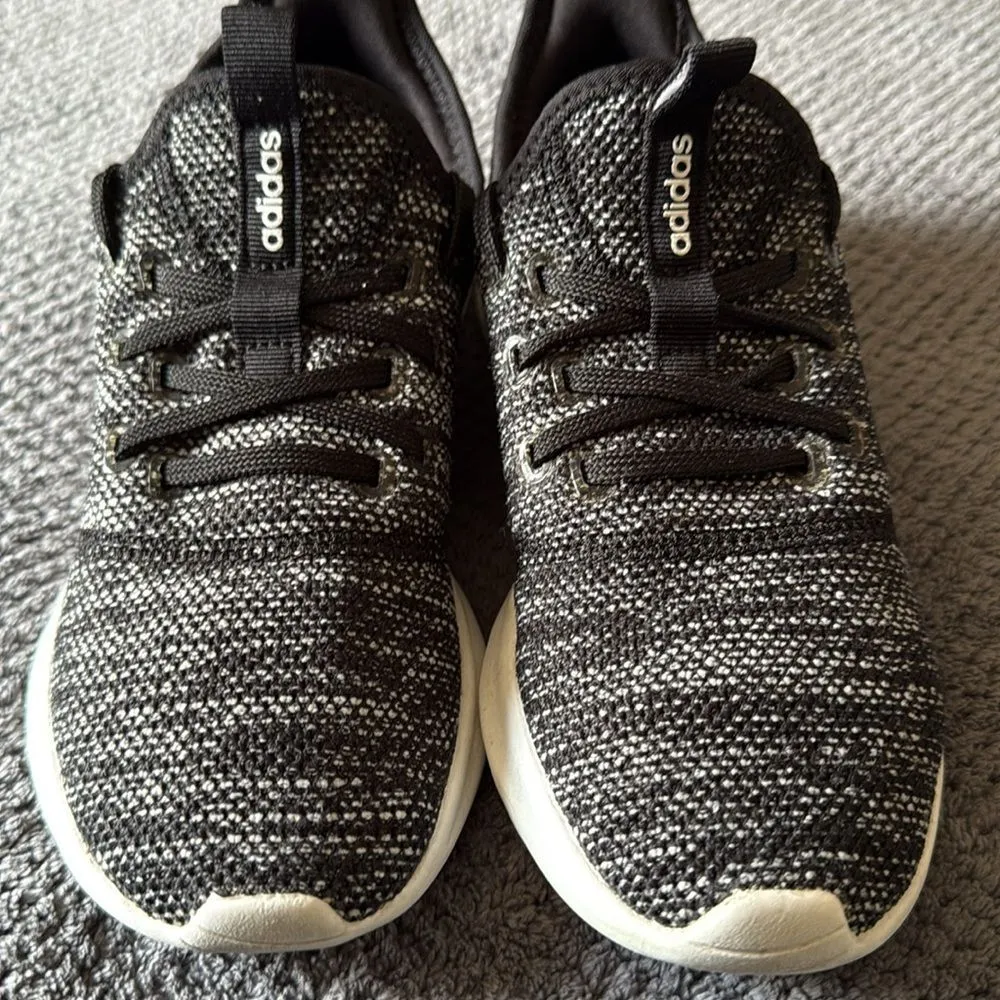 Adidas Cloudfoam Pure Black White Knit Slip-On Running Sneakers‎ Size 6 - Image 6