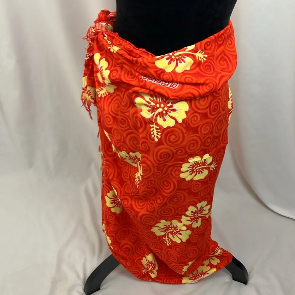 Caribbean Paradise Orange and Yellow Floral Print Sarong Wrap Women’s size XL - Image 3