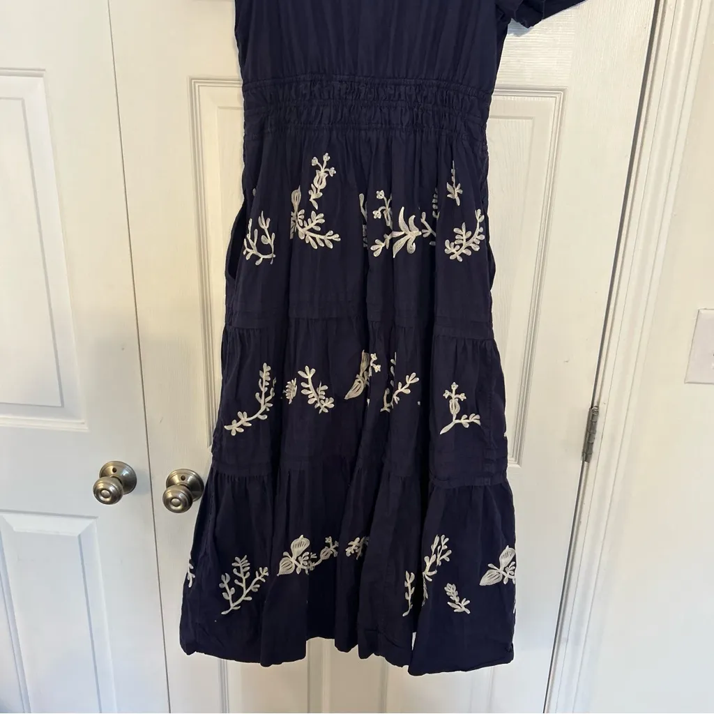 Anthropologie Somerset Blue Embroidered Tiered Short Sleeve Maxi Dress L - Image 10