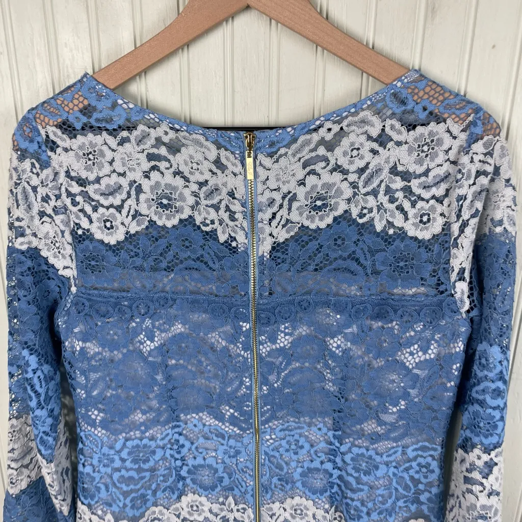 Eliza J Blue White Scallop Lace Overlay Shift Dress Women's Size 8 Knee Length - Image 6