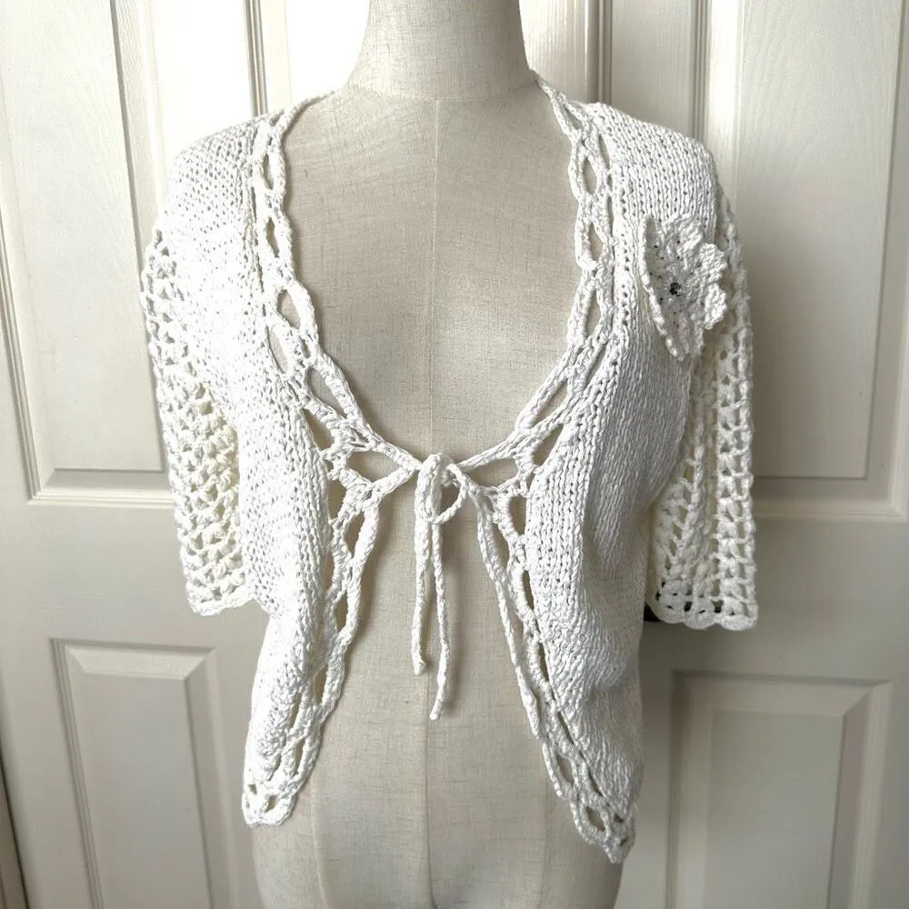 Etoile cream crochet crop sweater Size M - Image 3