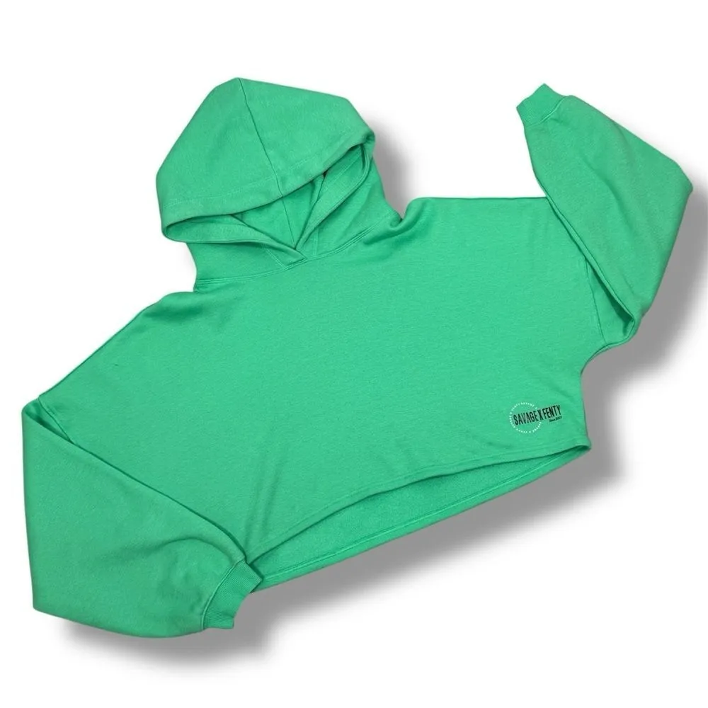 Savage X Fenty Essential Fleece Scope Logo Cropped Hoodie Sweatshirt Green XL‎ - Image 12