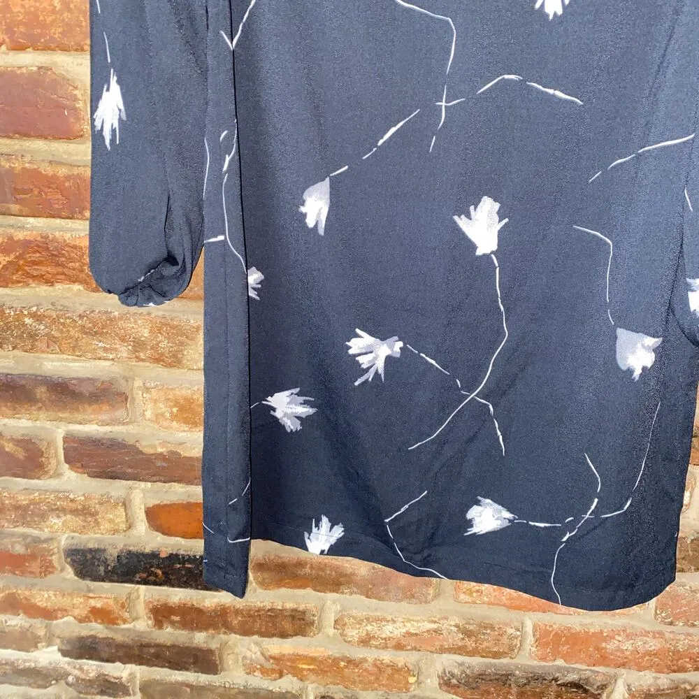 NWT A New Day Black Floral Long Sleeve Mini Shift Dress Women's Size Small - Image 4