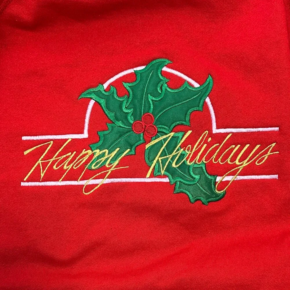 Vintage 90s Red Christmas Happy Holidays Crew Neck Pullover Sweatshirt XL - Image 5