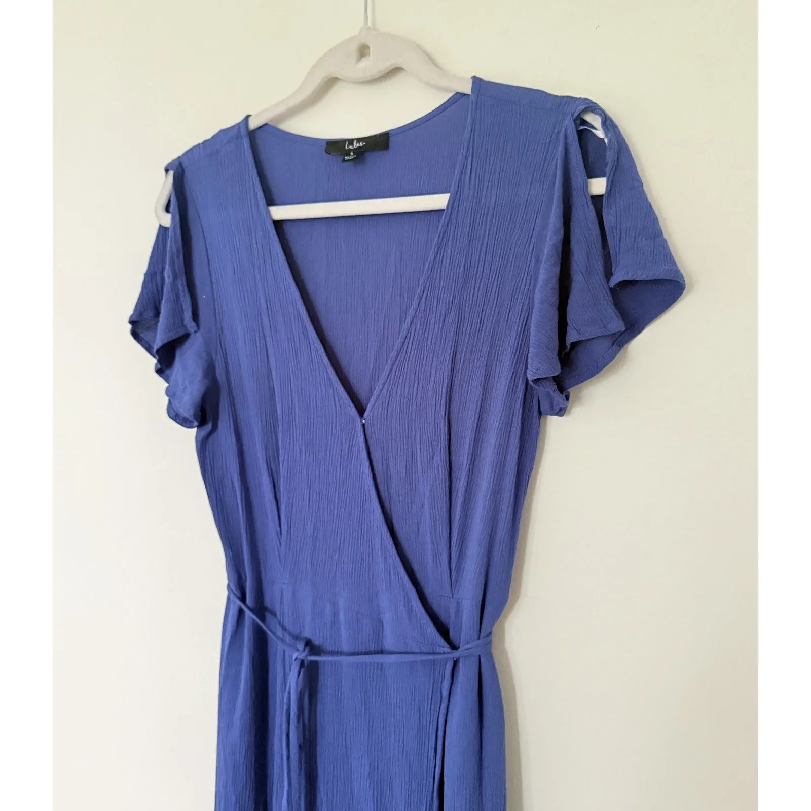 Lulus Heart of Marigold Denim Blue Wrap Flutter Sleeve Travel Maxi Dress Sz S - Image 4