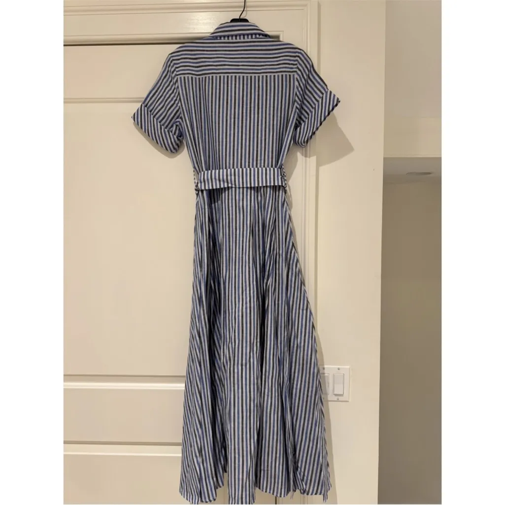 Gül Hürgel Striped Striped Blue and White Belted Maxi Shirt Dress Size M - Image 5