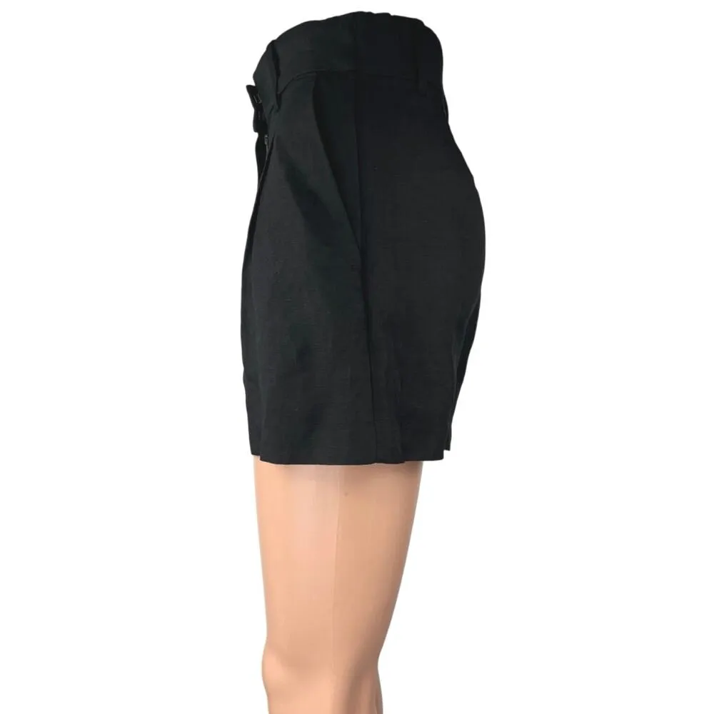 NEW H&M Women's Black Linen Blend Pleated High Waisted Mini Casual Shorts Size 2 - Image 2
