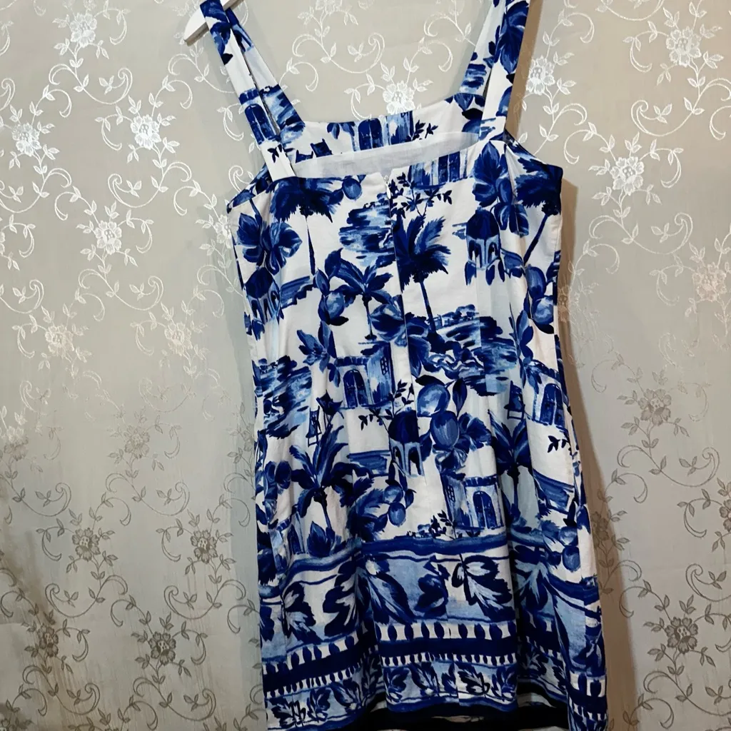 LOFT Blue and White Linen Dress - Image 7