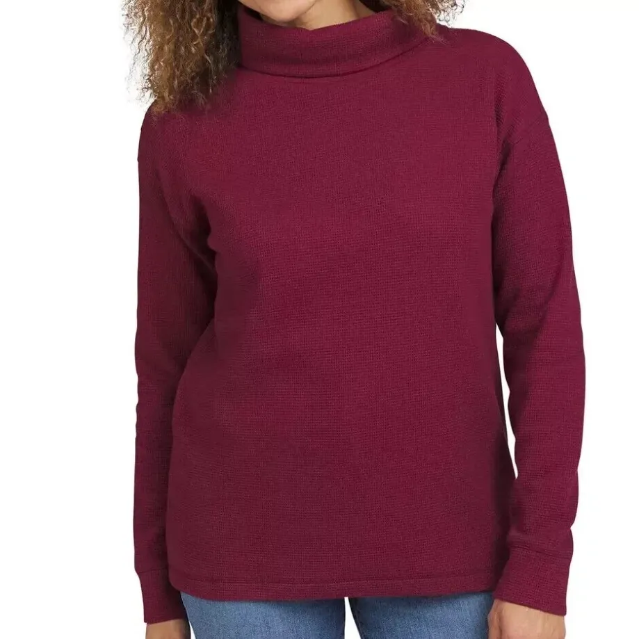 Lands End Waffle Knit Turtleneck Long Sleeve Pullover Top Women’s S Small Red - Image 2