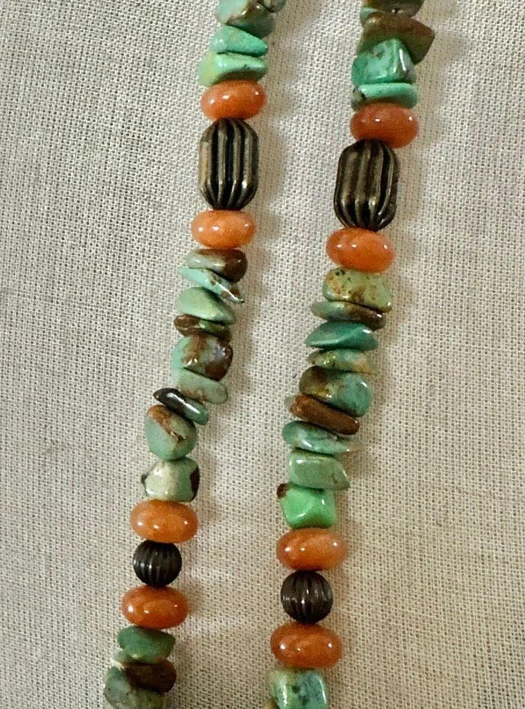 Stabilized Turquoise & Carnelian Beaded Necklace with Industrial Cross & Dragonf - Image 11