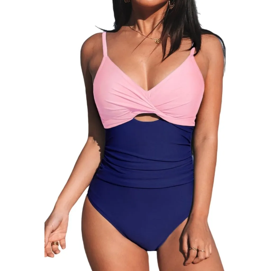 Cupshe Two Tone Cutout‎ One Piece Swimsuit Women's  XL Tummy Control Twisted NEW - Image 2