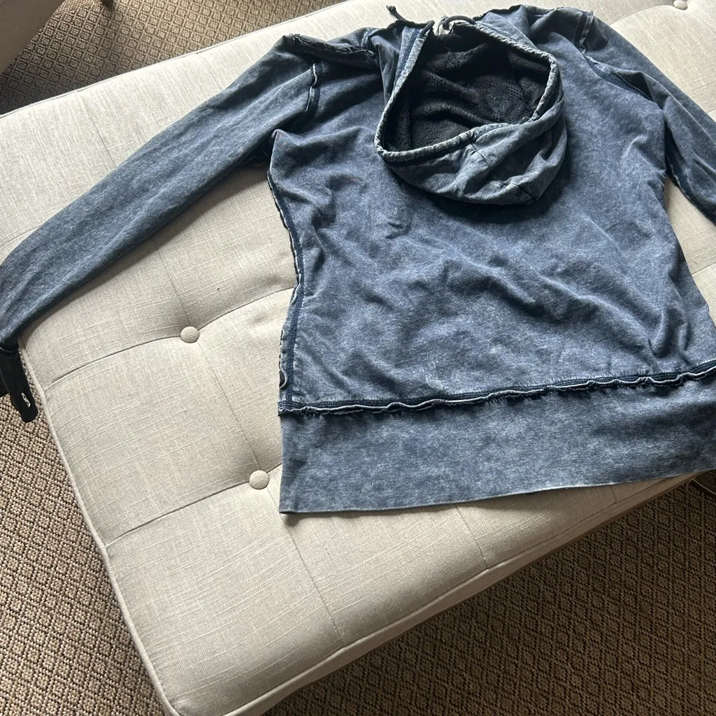 Harley Davidson Reversible Acid Washed and Black Lace Full Zip Biker Hoodie Blue Size XL - Image 6