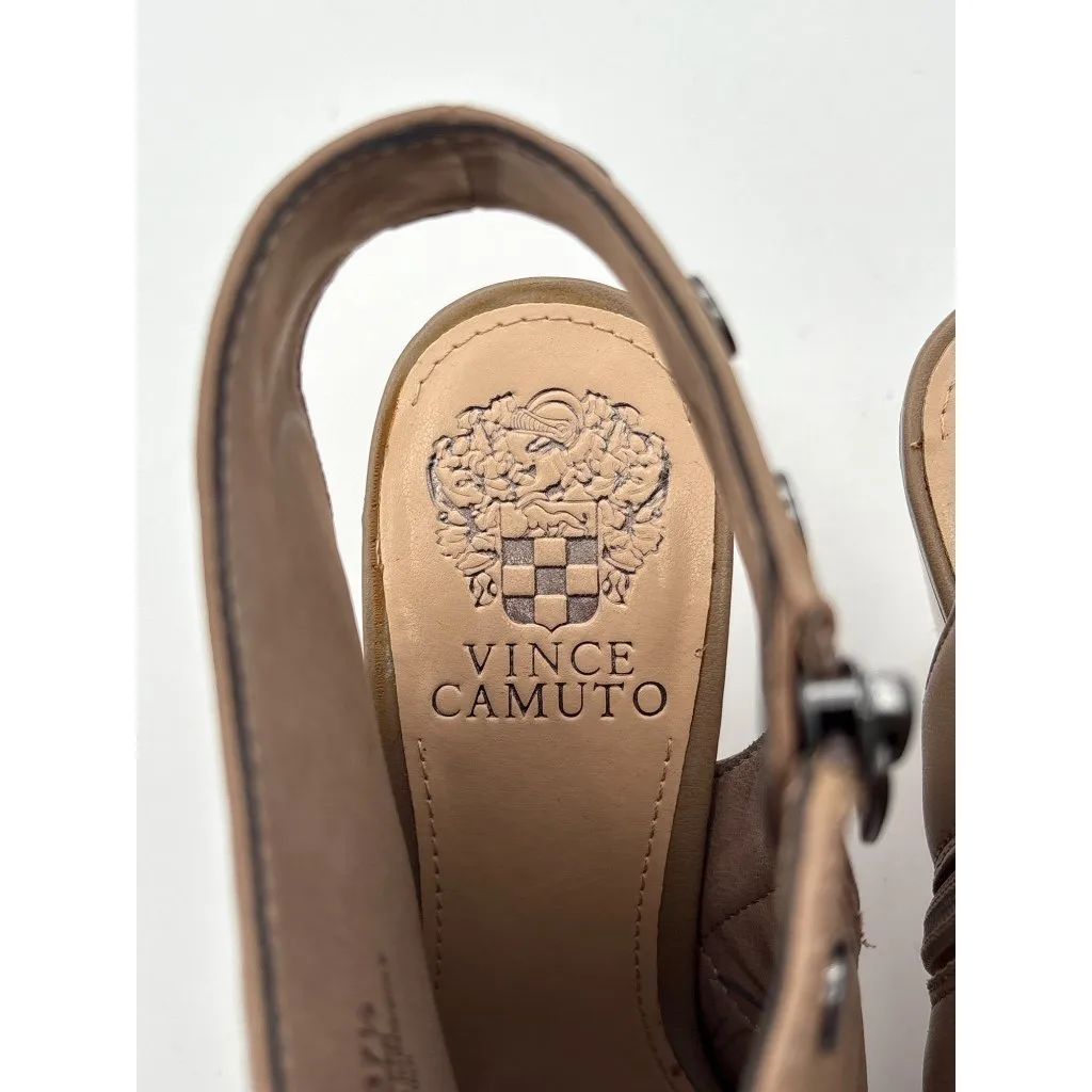 Women’s Vince Camuto Size 7.5 Taupe Wedge Heels with Heel & Toe Exposure w/ Silv - Image 5