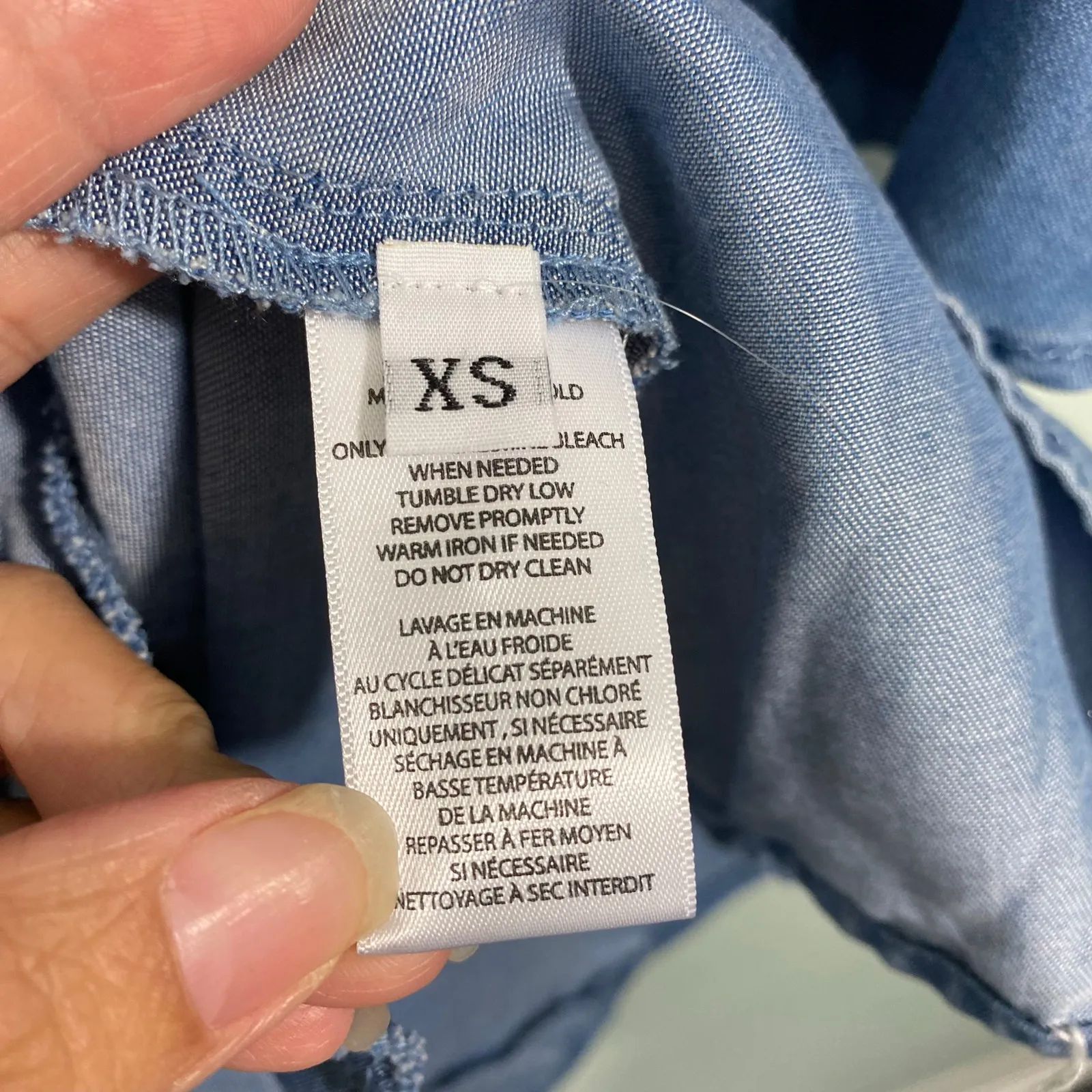 Zoe Women Blue Chambray Quarter Bell Sleeves Boatneck Shift Dress Size XS - Image 8