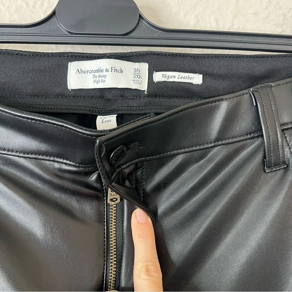 Abercrombie & Fitch Curve Love High Rise Skinny Vegan Leather Pants NEW Black 35 - Image 4