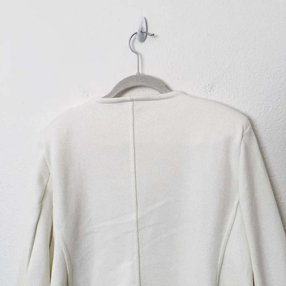 [Whistles] Ivory Collarless Jersey Jacket Knit Cropped Work Weekend Cotton Sz 16 White - Image 5
