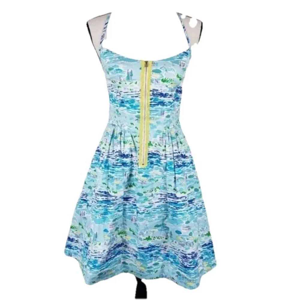 Lilly Pulitzer Alexi Dress ResortWhite High Tide Toile Zipper Front Size 2 - Image 2