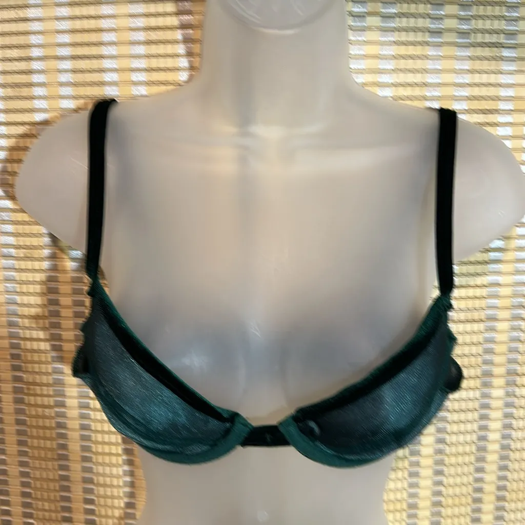 Victoria's Secret Gold Label Vintage 1980s Dark Green Velvet Underwire Bra 34B - Image 11