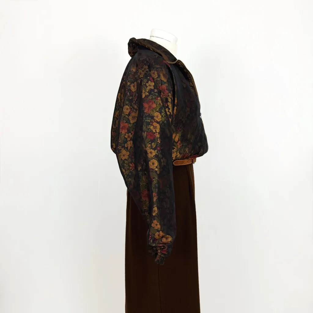 Vintage 80’s Muted Botanical Windbreaker Jacket | Size L Gold Size L - Image 4