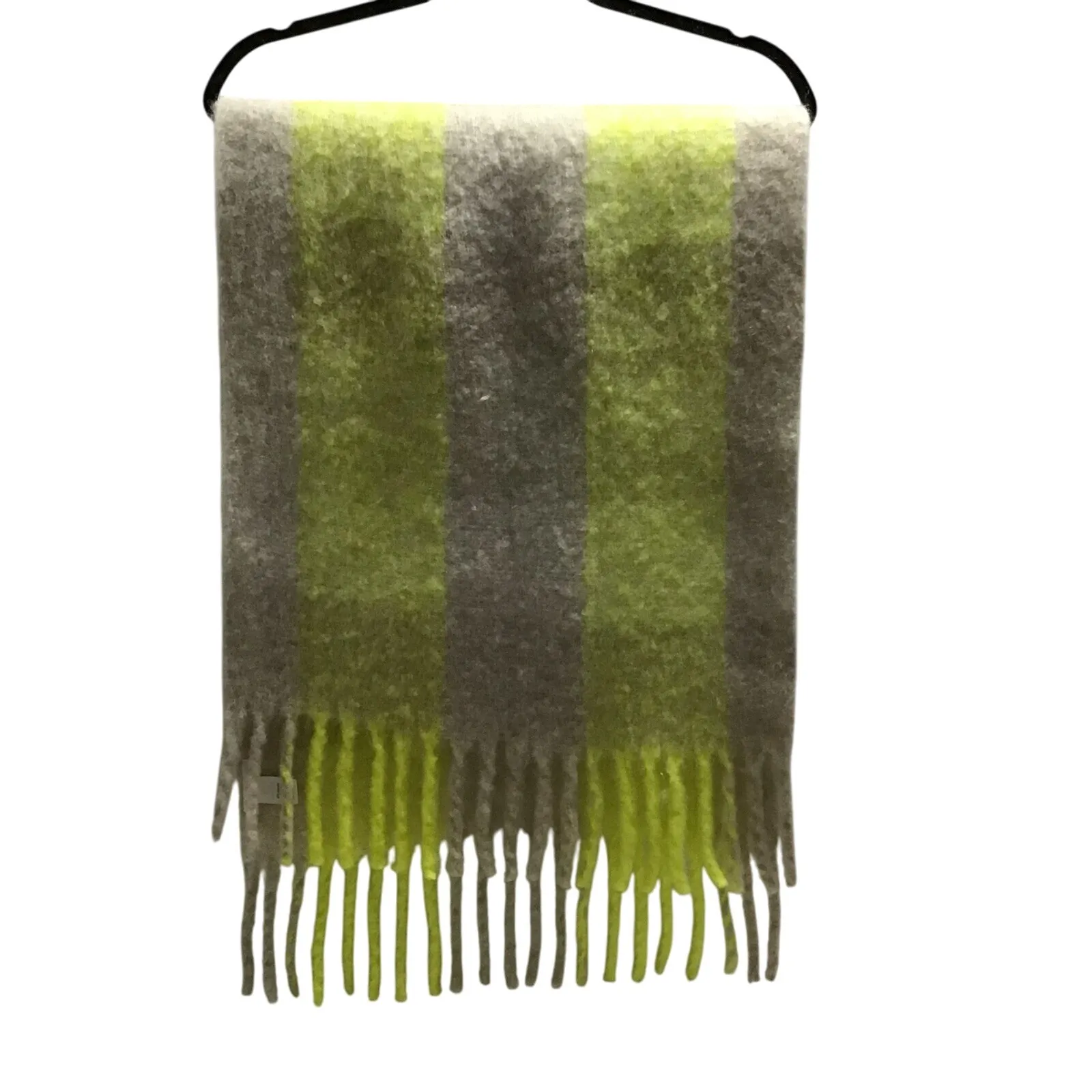 Maurice's Large Sweater Wrap Scarf‎  Yellow Gray Fringe Warm Polyester Acrylic - Image 3