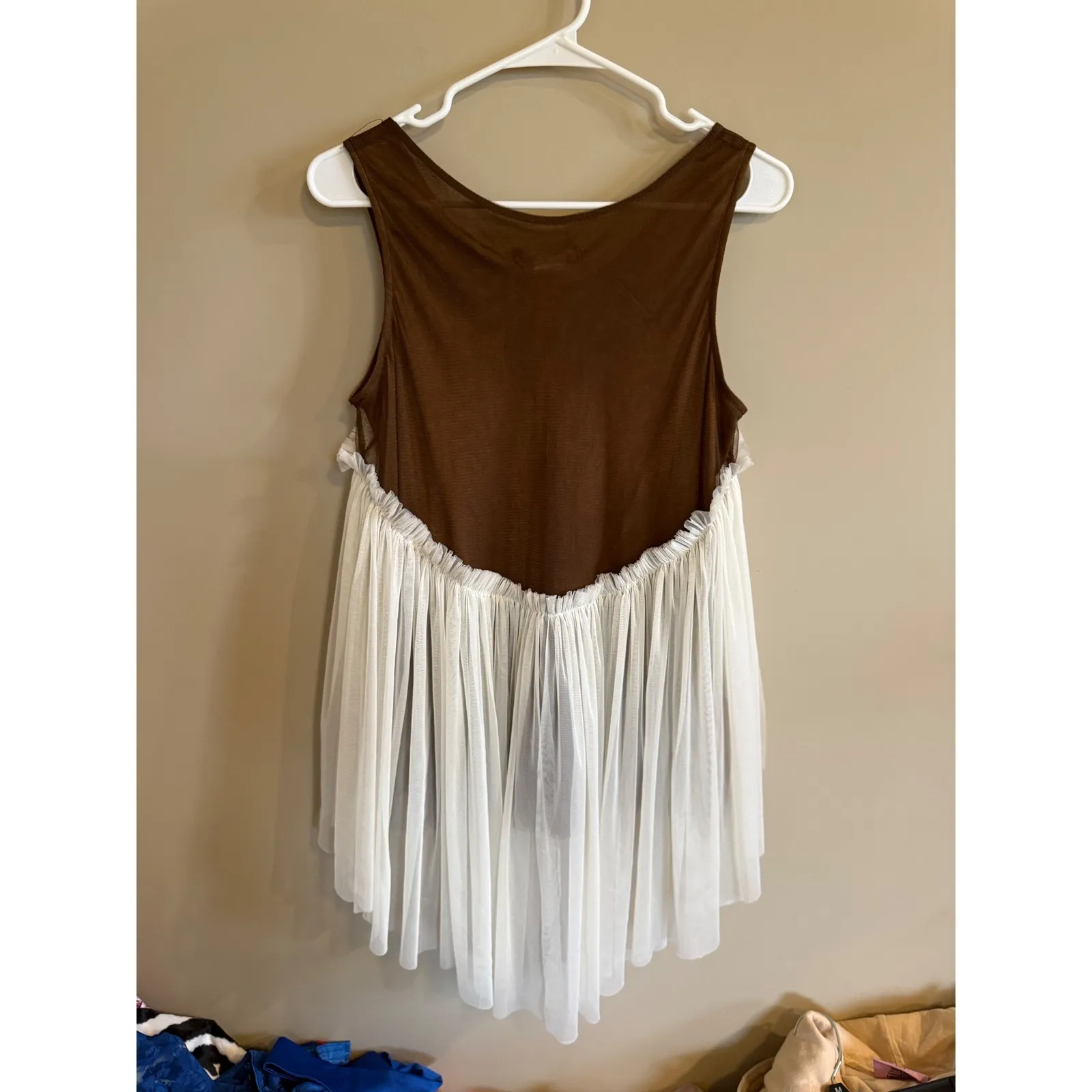 Sassy Bling Tulle Ruffle Layered Tank Dress Brown White Womens Size S - Image 4